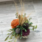 Autumn Symphony: Sola Wood Flower Box with Orange, Purple Blooms, and Wheat Accents