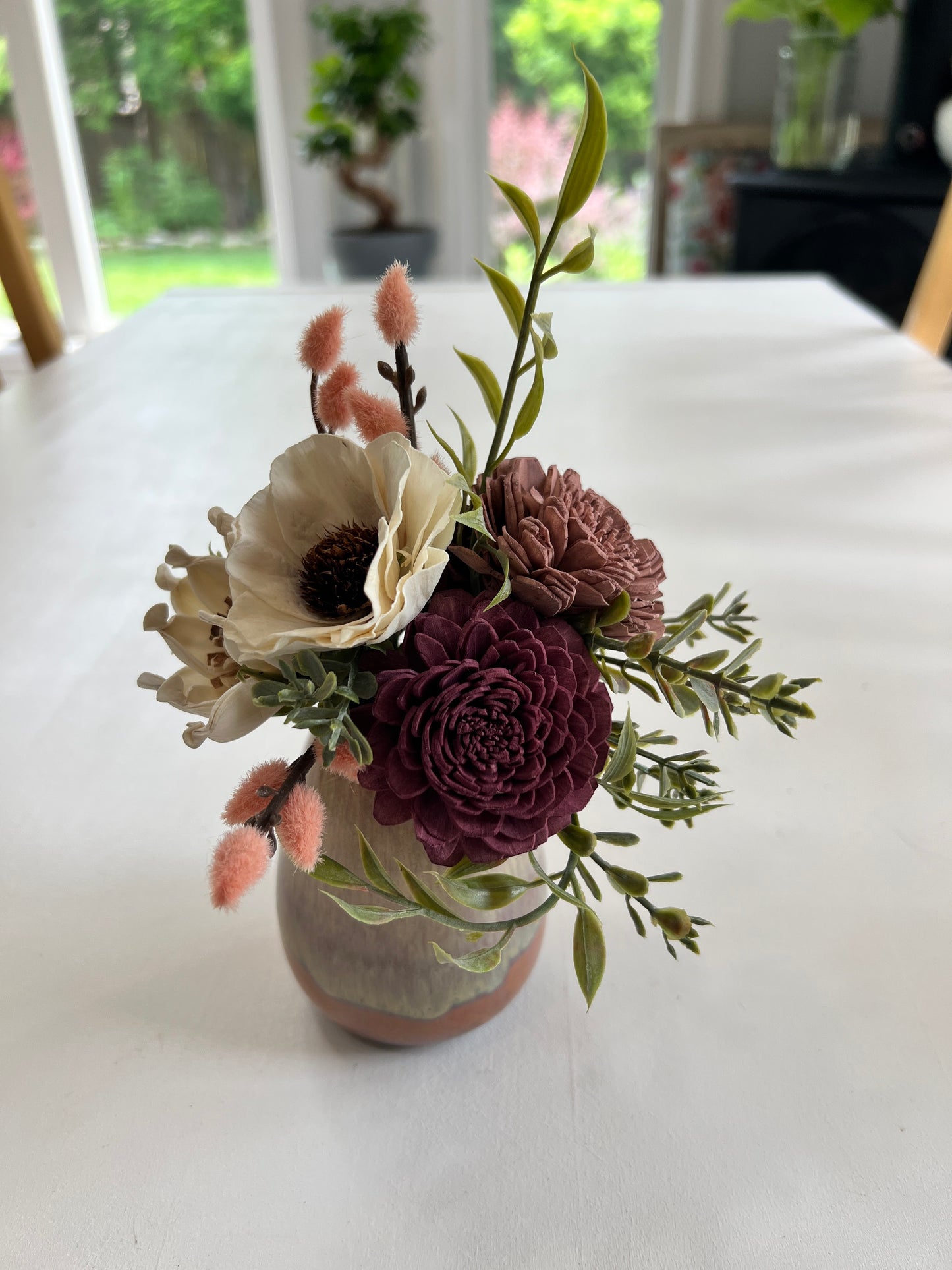 Enchanting Fall Whispers: Sola Wood Flower Arrangement with Pink, Red, and White Blooms